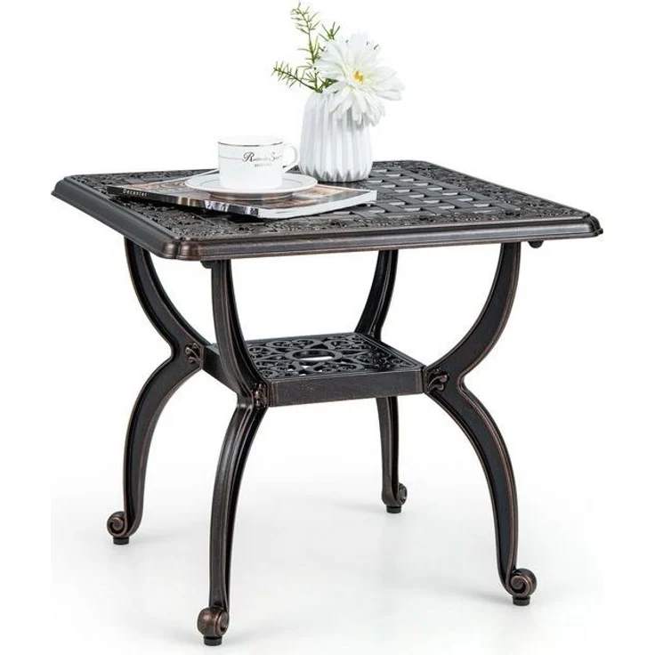 COSTWAY Gartentisch, Bistrotisch mit Ablagefläche, 53 x 53 x 48 cm – Bild 4