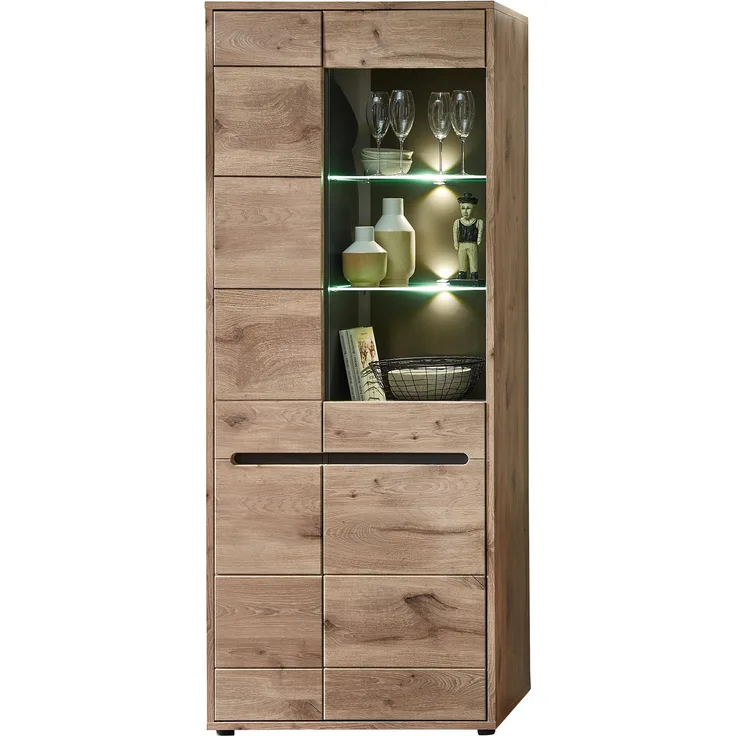 InnoStyle 'BELLANO' Vitrine, Viking Oak Nature mit LED, 202 x 38 x 80 cm