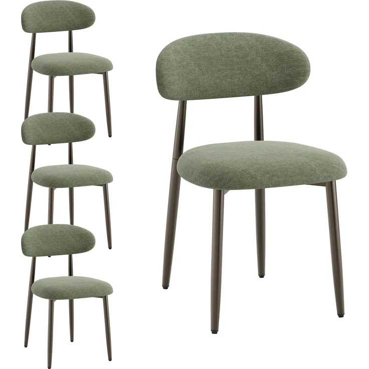 MALOL Esszimmerstühle 4er Set, Polsternder Stühle Esszimmer, Esstisch Stühle mit geschwungener Rückenlehne & Metallfüßen, Moderne Küchenstühle, Stoffstühle für Küche, Wohnzimmer und Gastronomie,Grün