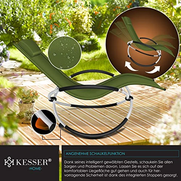 KESSER® Relaxliege Liegestuhl | Gartenliege Sonnenliege | Gartenstuhl | Klappstuhl faltbar | Schwungliege | Schaukelsessel | ergonomische Relaxsessel | wetterfest | 180 kg Belastung, Khaki – Bild 5