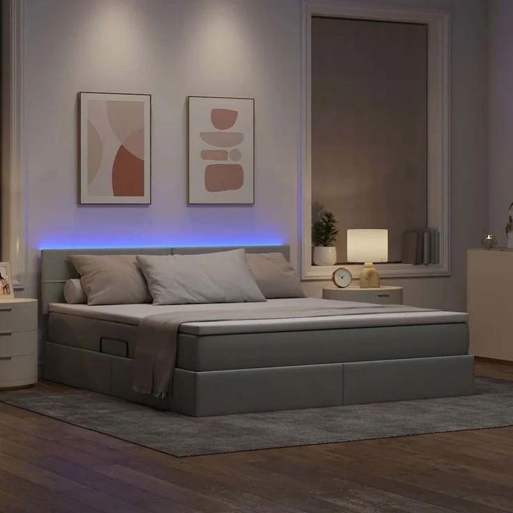 vidaXL LED-Speicherbett mit Matratze Hellgrau 180 x 200 cm Stoff 3371160 – Bild 5
