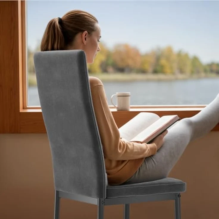 Bealife Esszimmerstuhl 6er-Set, Esszimmerstühle für Küche und Esszimmer, gepolsterte Samtstühle mit hoher Rückenlehne, modern (Dunkelgrauer Samt, 6er Set) – Bild 5