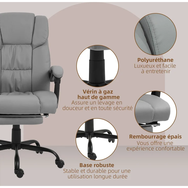 Massage-Bürostuhl mit Fußstütze, höhenverstellbar, neigbare Rückenlehne, kabelgebundene Fernbedienung, um 360° drehbar – Bild 10