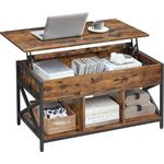 VASAGLE Couchtisch, höhenverstellbarer Wohnzimmertisch, Kaffeetisch, mit verstecktem Stauraum und offenen Fächern, Stahlgestell, 50x100 x (46,5-62) cm, vintagebraun-schwarz LCT202B01