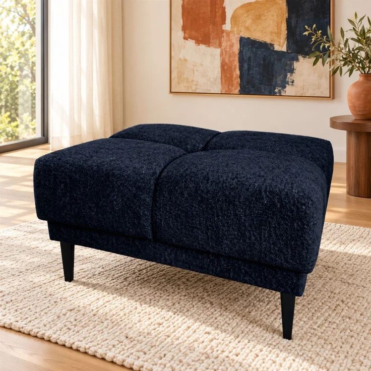 Ecksofa Schlafsofa SENVELIO RELAX inkl. Hocker Stoff Glam Dunkelblau Ottomane Links – Bild 4