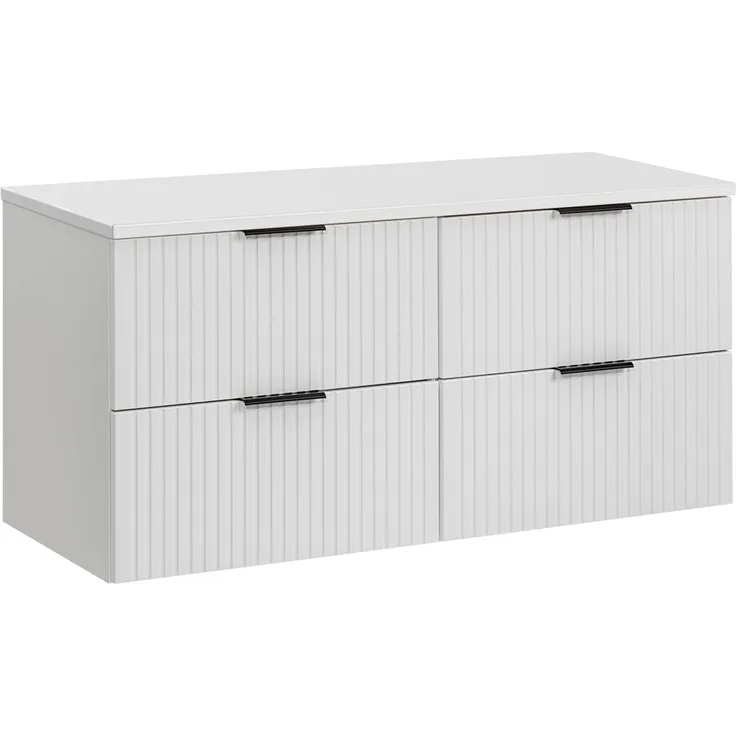 Waschtischunterschrank 120 cm weiß matt mit gerillter Front, 4 Softclose-Auszüge, ADELAIDE-56-WHITE