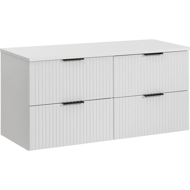 Waschtischunterschrank 120 cm weiß matt mit gerillter Front, 4 Softclose-Auszüge, ADELAIDE-56-WHITE – Bild 1
