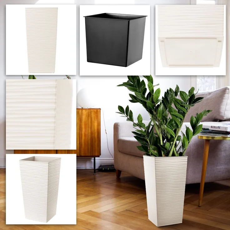 KADAX Blumentopf Blumentopf mit Einsatzabdeckung Blumenständer Hoch Garten Creme 19x36cm – Bild 3