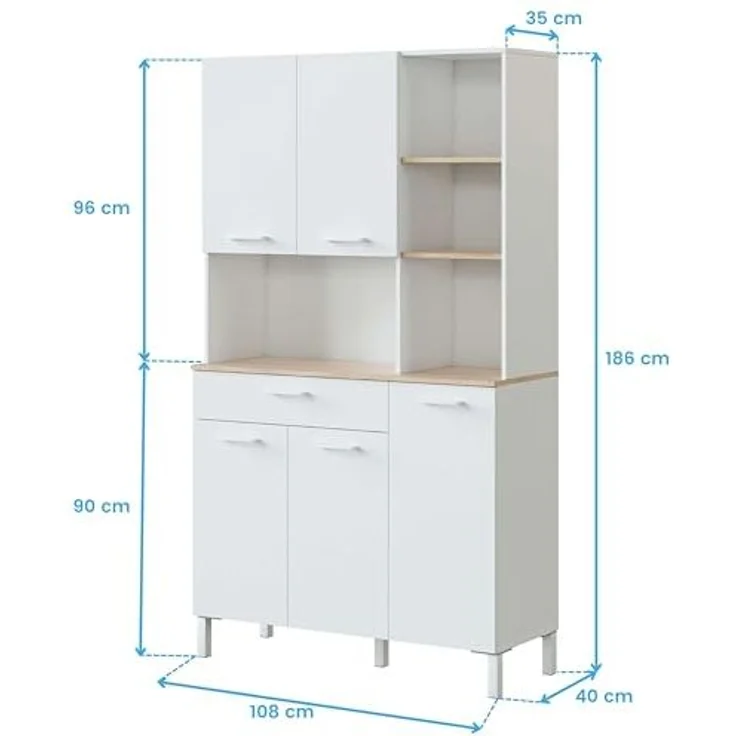 CaliCosy Highboard mit 5 Türen und 1 Schublade Kira - H186 cm - Weiß – Bild 3