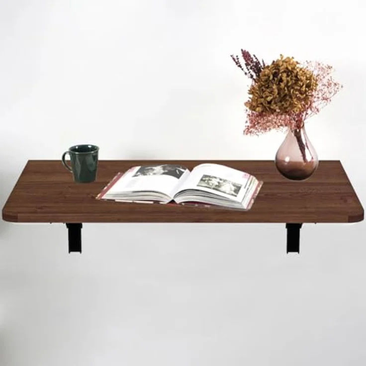 Shally Dogan Klappbarer Wandtisch, 80x60 cm, aus Holz, zusammenklappbar, platzsparend, vielseitig, Schreibtisch, Esstisch, Wohnzimmer, Badezimmer, Küche (Walnuss) – Bild 7