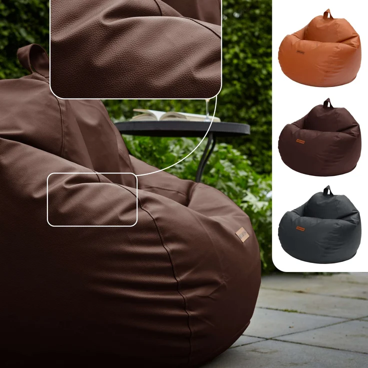 Green Bean® Sitzsack aus Kunstleder mit EPS Perlen Füllung - 90 x 70 cm - Bean Bag - - Dunkelbraun – Bild 2