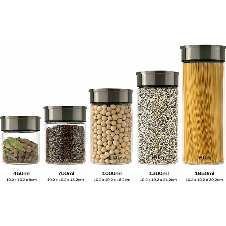 BURI Vorratsglas Vakuumglas 6er Set 1000ml | Vorratsdosen Glas mit Edelstahl Deckel & Vakuum Klick-Mechanismus | Luftdicht mottensicher auslaufsicher stapelbar spülmaschinenfest – Bild 7