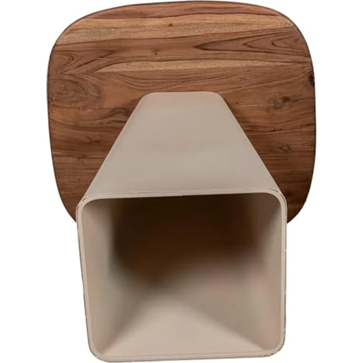 DRW Set mit 2 Beistelltischen aus Holz und Metallsockel in Natur und Beige, 50 x 50 x 52 cm – Bild 4