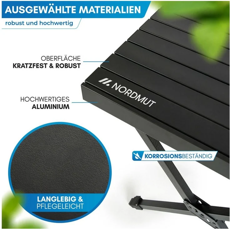 Nordmut Campingtisch Outdoor Tisch klappbar 110x70 cm höhenverstellbar Aluminium (kratzfeste Tischplatte für Camping Garten Balkon & Festival), wetterfester Klapptisch mit Tragetasche bis 50 kg belastbar – Bild 3