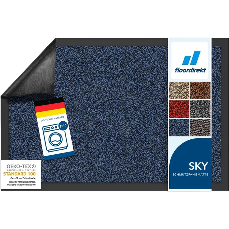 Floordirekt Schmutzfangmatte Rhine - waschbare & leistungsstarke Fußmatte - Sauberlaufmatte mit Rutschfester Rückseite - Türmatte für den Eingangsbereich (Blau (meliert), 200x600 cm)