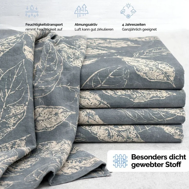 ZIRVEHOME Bettwäsche Baumwolle Bettbezug Graublau Beige Elegantes Blattmuster, Arina P1, Renforce, 3 teilig, 240x220 Baumwolle Bettbezug Graublau, Beige Blattmuster – Bild 4