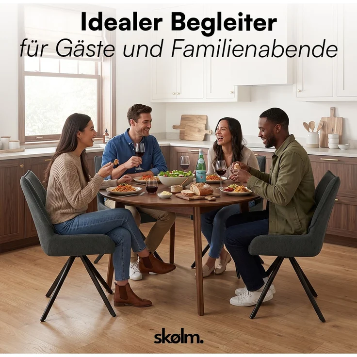 skølm 'Freyja' Esszimmerstühle, 4er Set, anthrazit, gepolsterter Leinenbezug, höhenverstellbar & drehbar, Polsterstühle mit Armlehnen – Bild 9