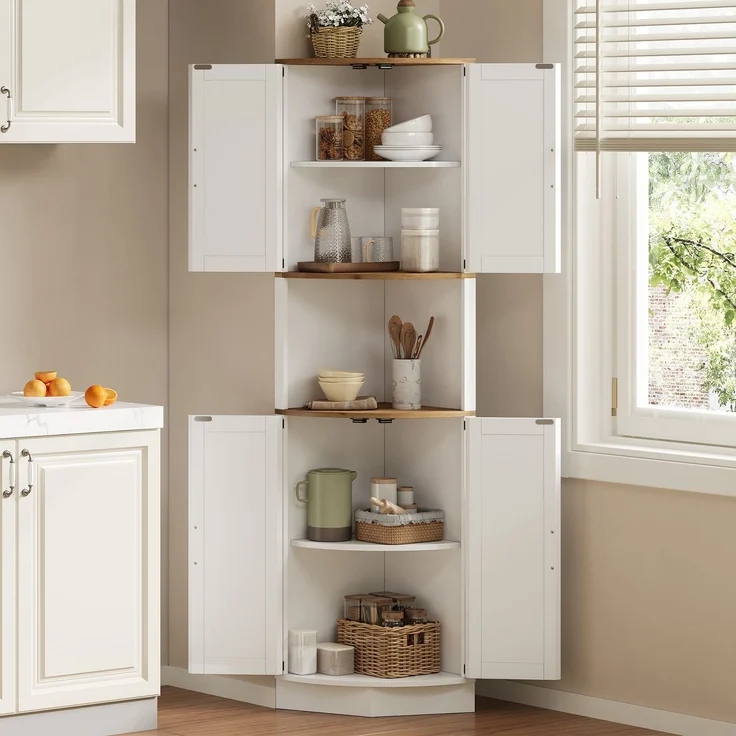 Abrihome Eckschrank mit 5 Fächern, Weiß, 180x39x39 cm – Bild 2