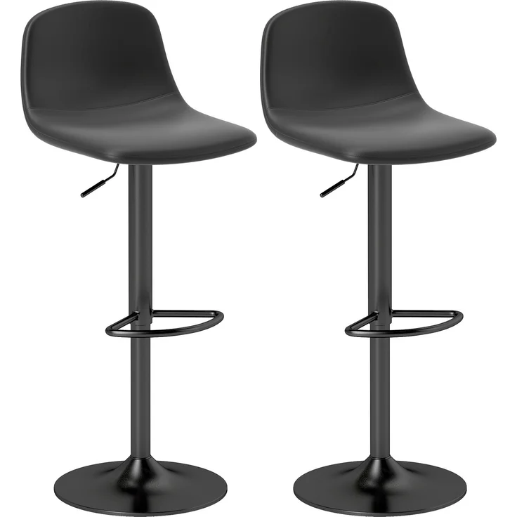 2er-Set Barhocker, Barstühle mit Kunstlederbezug, drehbar, mit Rückenlehne und Fußstütze, Metallbasis, Schwarz--Schwarz--104x44x40.5cm--YOUDENOVA – Bild 2