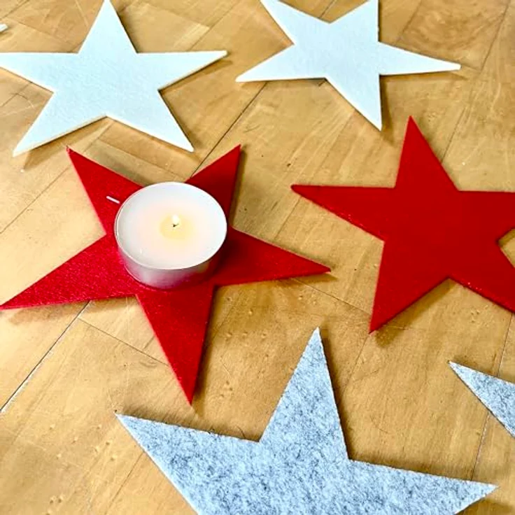 Annastore Platzset 12 x Filzsterne Filzdeko Sterne Weihnachten Filzunterlage Sterne, In DREI Farben – Bild 9