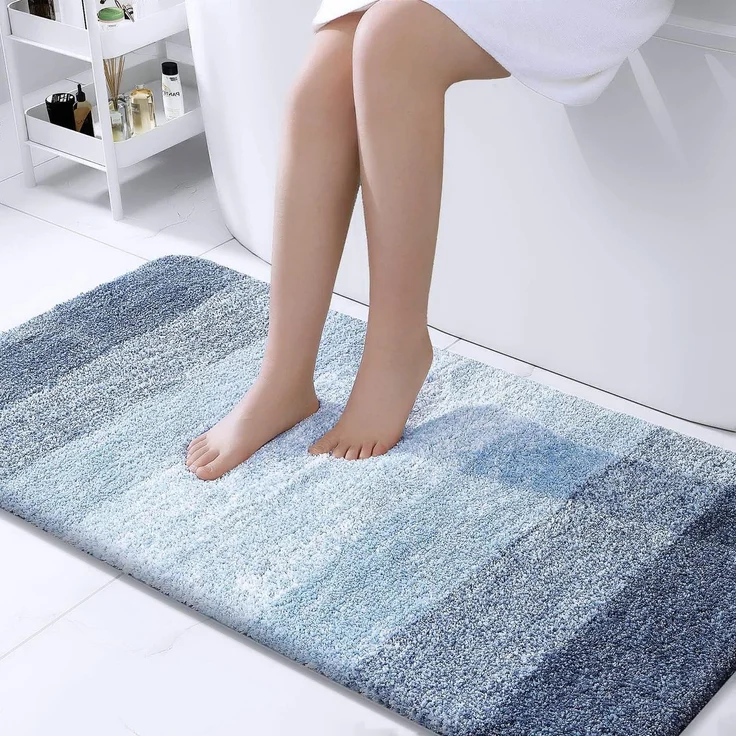 Olanly Luxuriöse Badezimmerteppichmatte, extra weiche und saugfähige Mikrofaser-Badteppiche, Rutschfester Plüsch-Shaggy-Badteppich, maschinenwaschbar, Badewanne und Dusche 61x119 cm, Blau