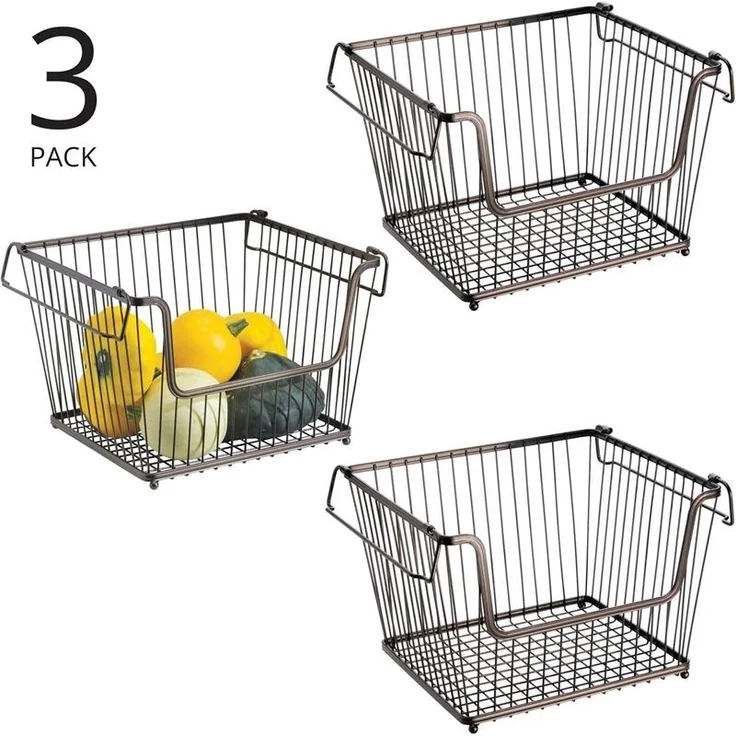 mDesign Allzweckkorb Gitterbox Aufbewahrungkorb 3er Set stapelbar Metall Bronze – Bild 4