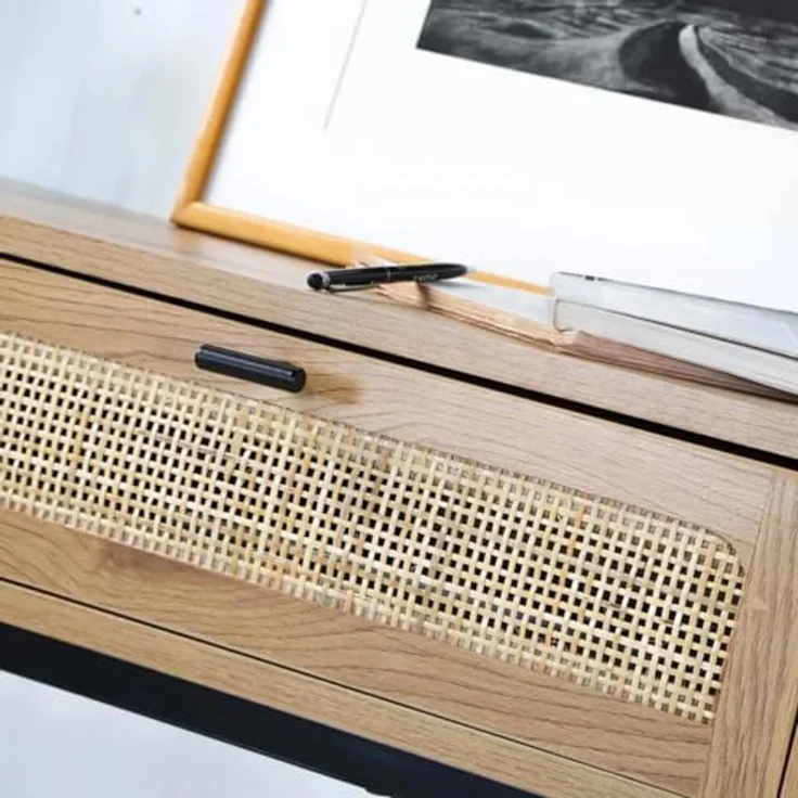 Casâme 'JAYA' Konsole aus Rattan mit 2 Schubladen L100cm - Eicheneffect - Helles Holz – Bild 8