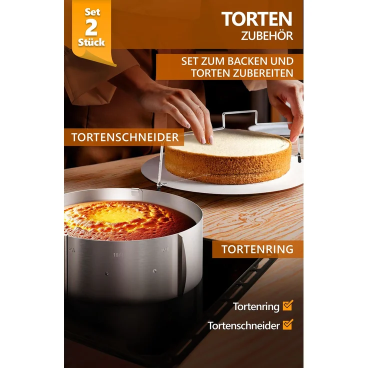 Aurelia Home Tortenring mit Tortenschneider, 2-teilig – 8,5 cm hoch, Ø 16–30 cm – Bild 2
