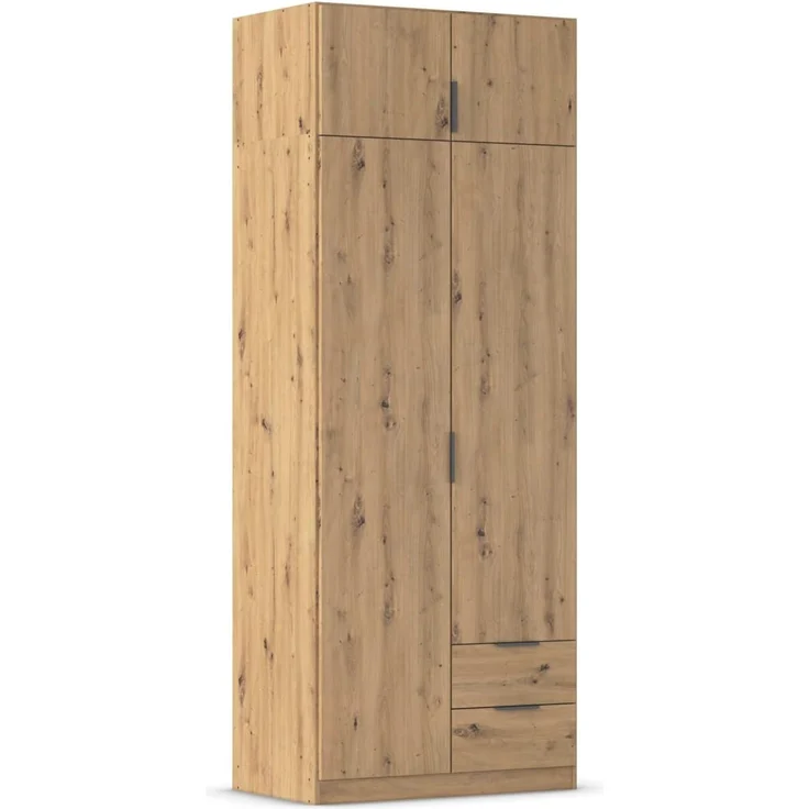 Rauch Möbel Lagoa, Kleiderschrank, Garderobe für Schlafzimmer, Kinderzimmer, Jugendzimmer 4-türig, 2 Schubladen, mit Zubehör Classic, Farbe Eiche Artisan, Holz, Breite 91 – Bild 1