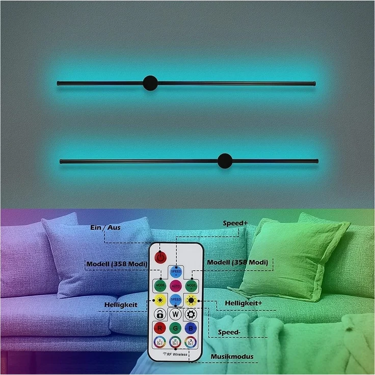 Nettlife LED Wandleuchte LED Wandleuchte RGB -100 cm Schwarz, LED fest integriert, RGB, für Wohnzimmer Schlafzimmer – Bild 3