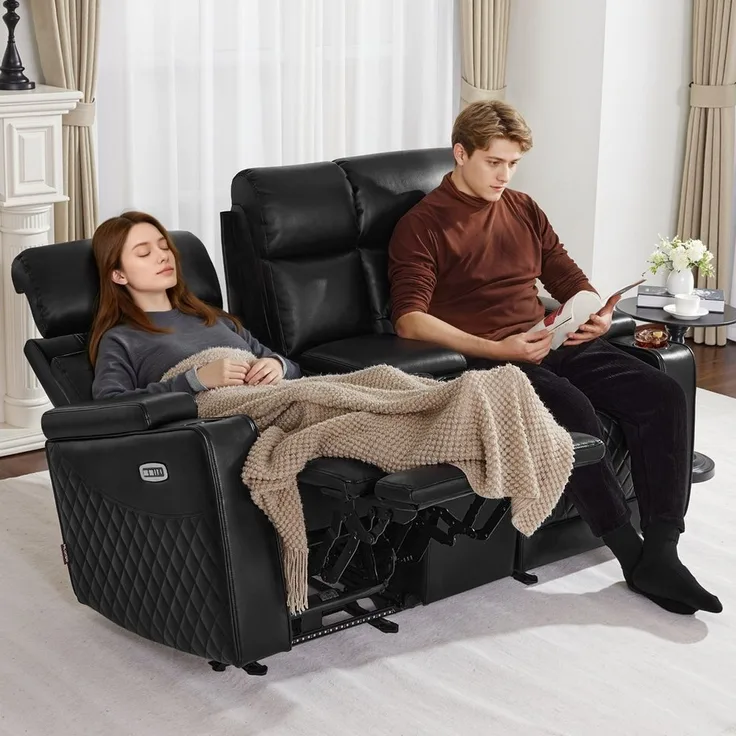 M MCombo 2 Sitzer Fernsehsessel Elektrisch Verstellbar, Zero-Gravity-Kinosessel mit Konsole & LED, Verstellbare Kopfstütze, 2 Sitzer Sofa mit Schlaffunktion, 35D Vollschaum-Sitzkissen 7705 (Schwarz)