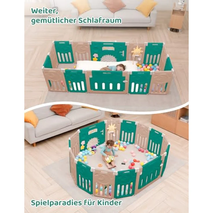 Dripex Faltbarer Laufstall Baby 150×150cm, Laufgitter Baby, Baby Playpen, Baby Laufstall mit Spielzeugboard, Laufstall in Anpassungsfähiger Form, Laufgitter aus Kunststoff, Braun – Bild 7