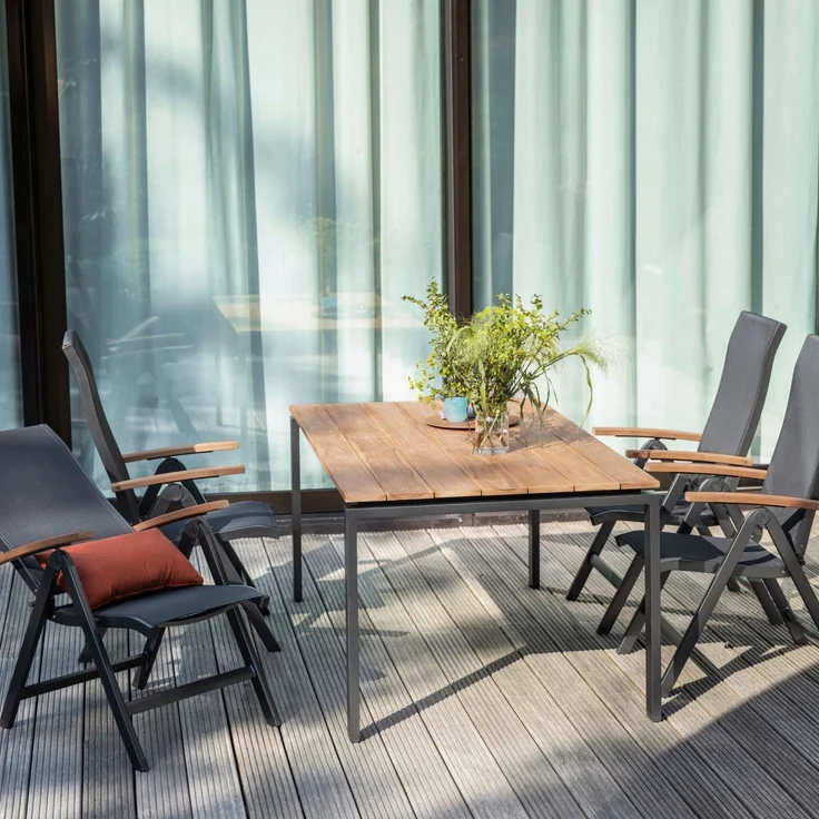 Kettler SLEEK CURVE Multipositionssessel Gartensessel Anthrazit / Teak – Bild 2