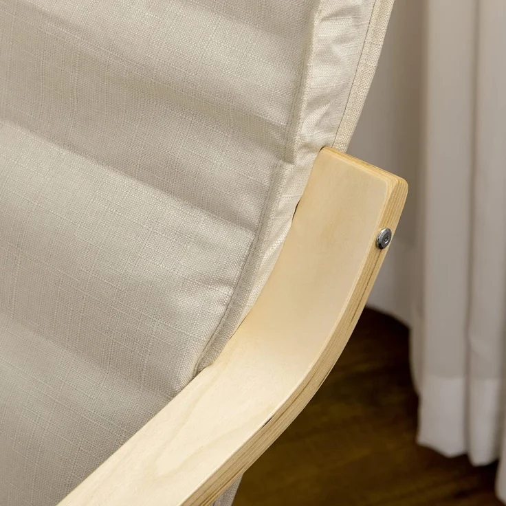 HOMCOM Relaxsessel mit Verstellbarem Fußteil, mit Leinenoptik (Esszimmerstuhl, 1-St, Schwingstuhl), für Wohnzimmer, Birkenholz, Cremeweiß 66,5 x 94 x 100cm – Bild 8