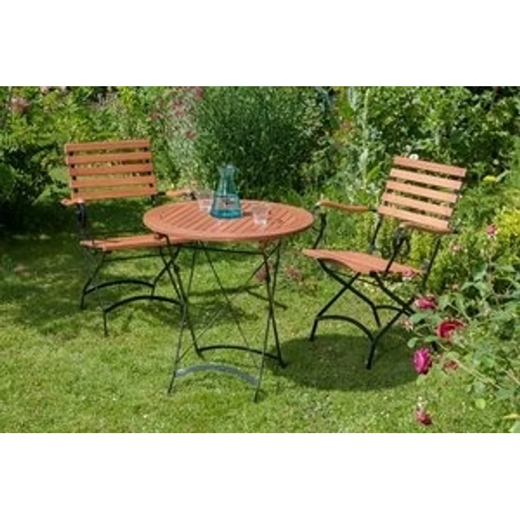 Schlossgarten Set 3tlg, 2 Klappsessel, Klapptisch Ã˜ 70 cm, Flachstahl/Eukalyptus – Bild 4