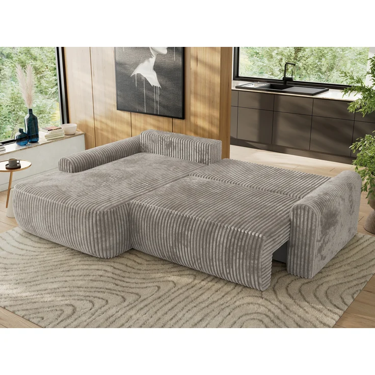 Ecksofa, L-förmiges, lose Kissen, DL-Schlaffunktion, (H 100 x T 187 x B 273 cm) - CUBO L - Cord Grau - linke Seite – Bild 3