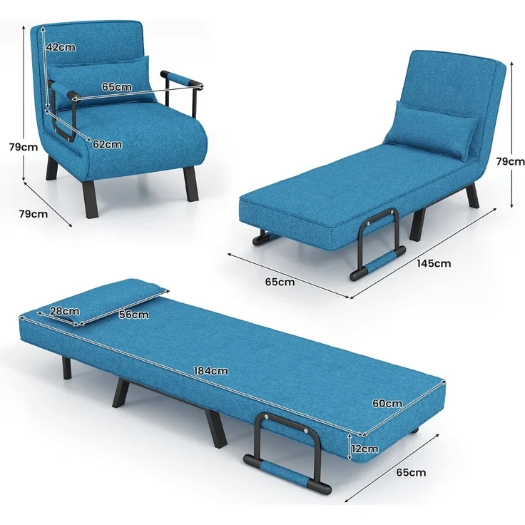4 in 1 Schlafsessel Klappbar Schlafsofa mit 5 Stufig Verstellbarer Rückenlehne Blau – Bild 3