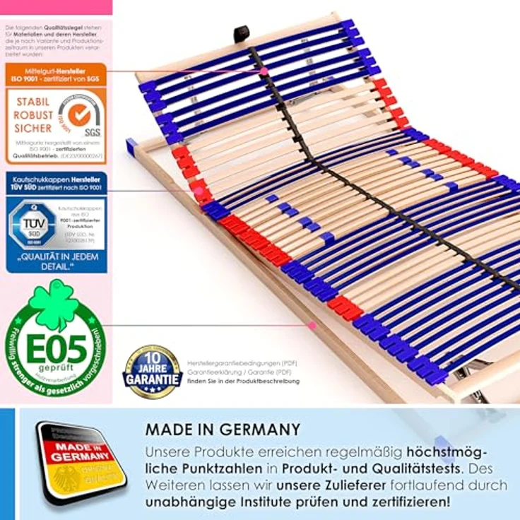 Lattenrost Vario Plus Sleep Best 42®, Schlummerparadies, Kopfteil manuell verstellbar, Fußteil manuell verstellbar, aus 100% BUCHE, 10 Jahre Garantie, SCHULTERFRÄSUNG, unmontiert – Bild 4