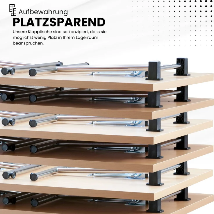 bümö Klapptisch Ahorn 160x80 cm klappbar & stapelbar, klappbarer Schreibtisch, Klappschreibtisch, Tisch klappbar, Klappbarer Tisch, Klapptisch Holz-Platte, Gestell stabil aus Metall verchromt, KL16-3 – Bild 2