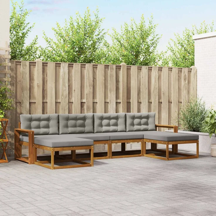 vidaXL Outdoor-Sofagarnitur 6 stk. 6-Sitzer Natur und Hellgrau 3367969 – Bild 1