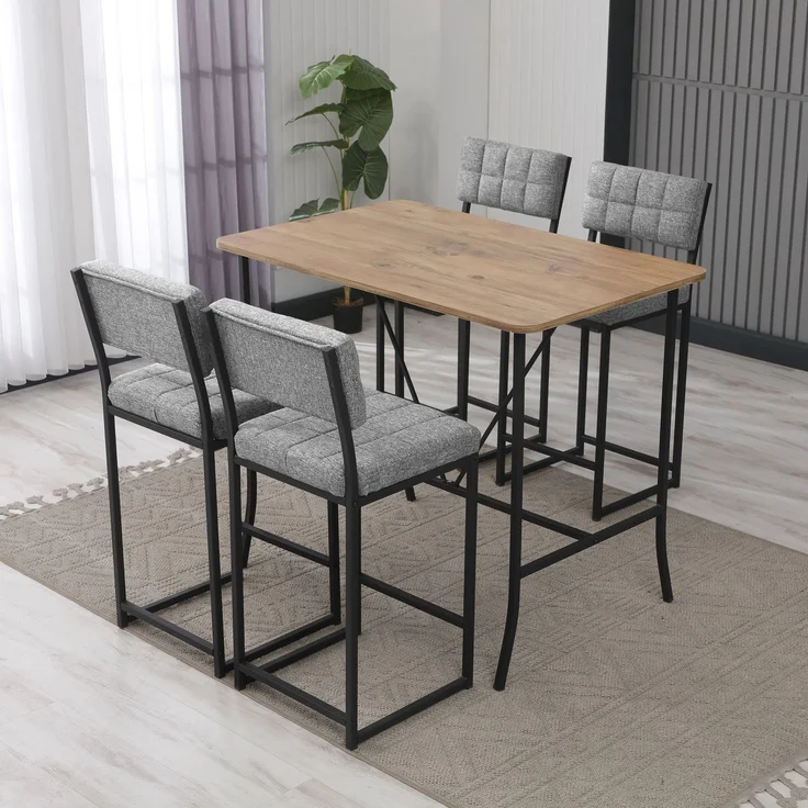 Skye Decor 'Retro - Grey, Walnut' Bartisch-Set mit Barhockern (5-teilig), Grau / Walnuss, 110 x 92 x 70 cm – Bild 1