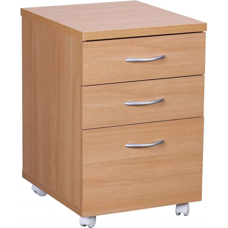 Kadima Design Moderner Büro Rollcontainer in Buche, 60 cm, mit 3 Schubladen, elegante Aluminiumgriffe, praktische Rollen für leichte Beweglichkeit