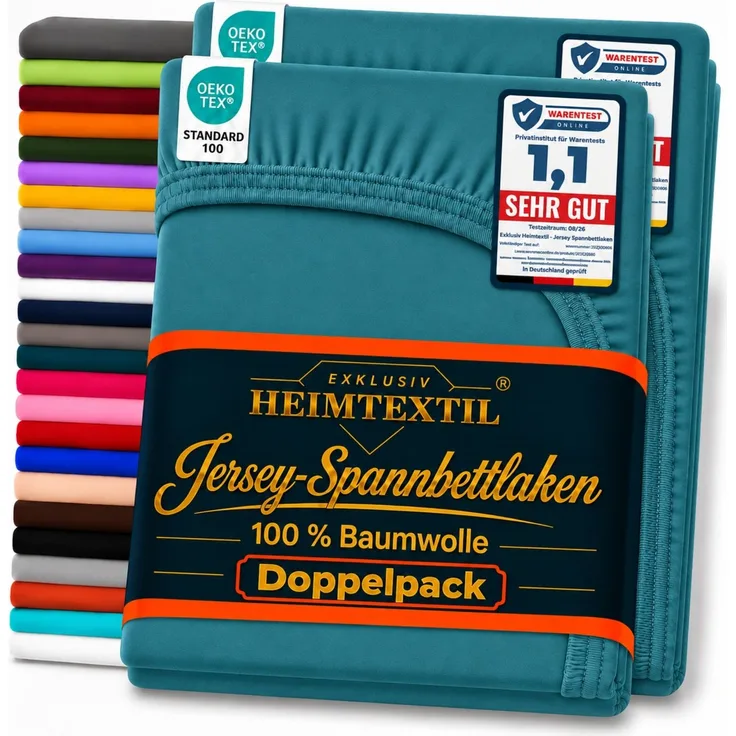 Jersey Spannbettlaken Doppelpack 140 - 160 x 200 cm Petrol