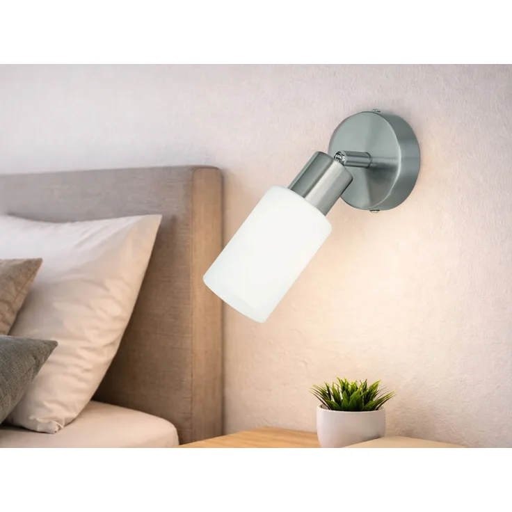 LED Wandstrahler Silber mit Glas Lampenschirm Weiß, Höhe 17,5cm