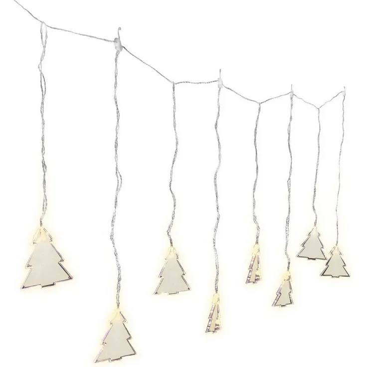 Raburg LED-Girlande Acrylvorhang Tannenbaum, 8 LEDs in Warm-Weiß, 110 cm lang, nur Indoor, 6/18-Timer, batteriebetrieben, inkl. Batterien,- Haken & Saugnäpfe