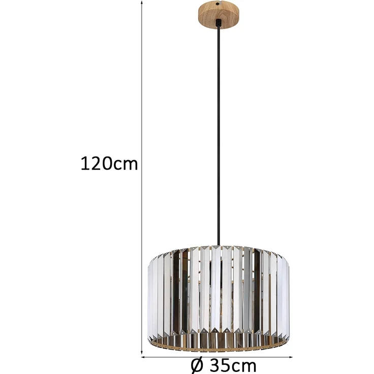 Hängeleuchte, Holzoptik, Kristall rauch, H 120 cm – Bild 4