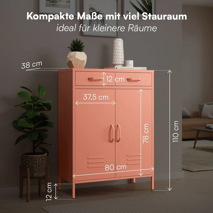 skølm 'Atria' Metallkommode, terrakotta, 110x38x80 cm, mit 2 Schubladen und 2 Fächern – Bild 7