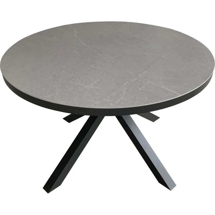 Tisch Almeria - 120 cm rund - gesinterter Stein hellgrau - Gestell Kreuz-Form