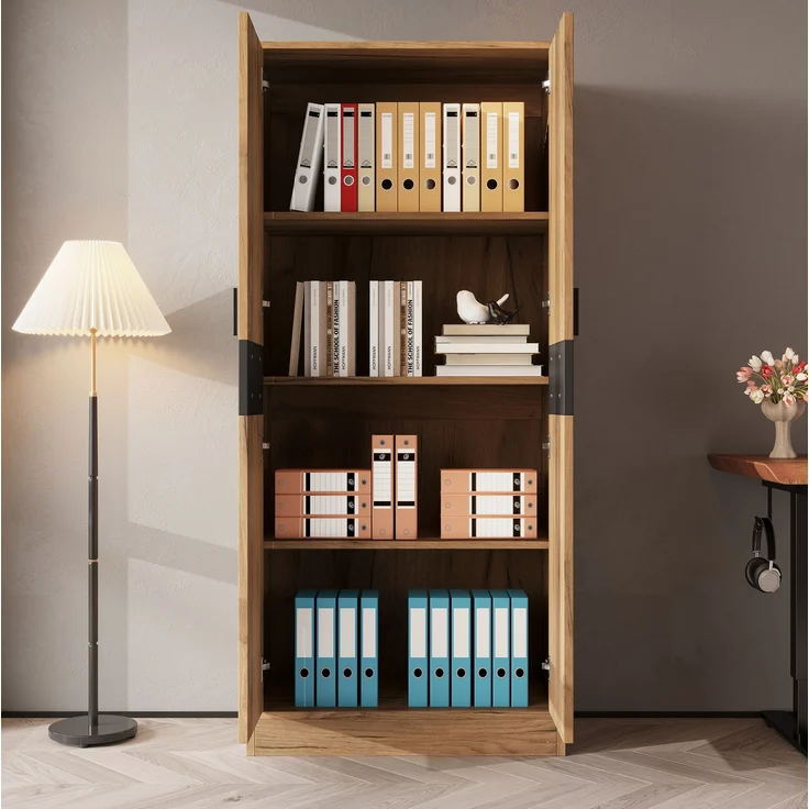 Hochschrank 60 x 35 x 160 cm in Eichenoptik mit verstellbaren Einlegeböden und Soft-Close-Türen – Bild 2