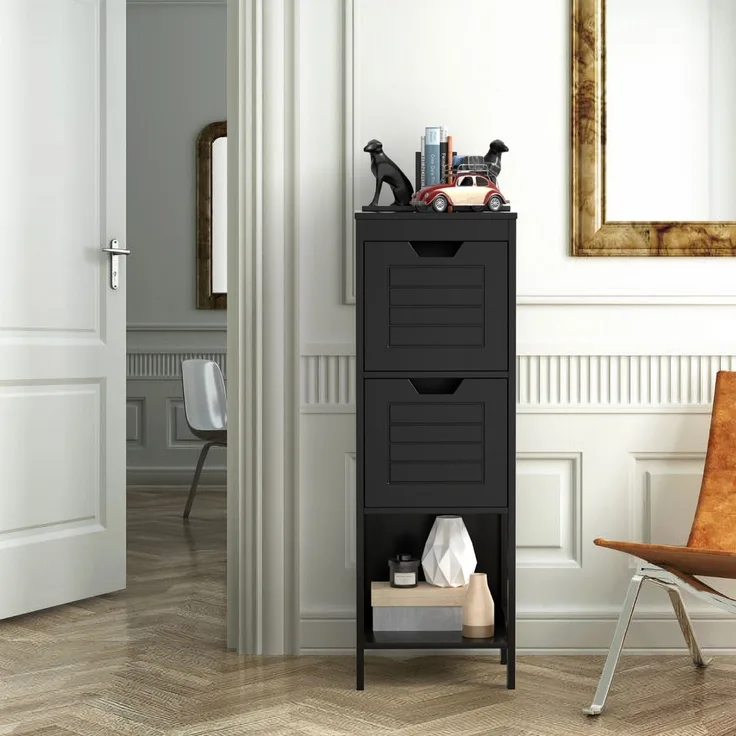 Badkommode aus Holz Badschrank mit 2 Schubladen 30 x 30 x 89 cm Schwarz